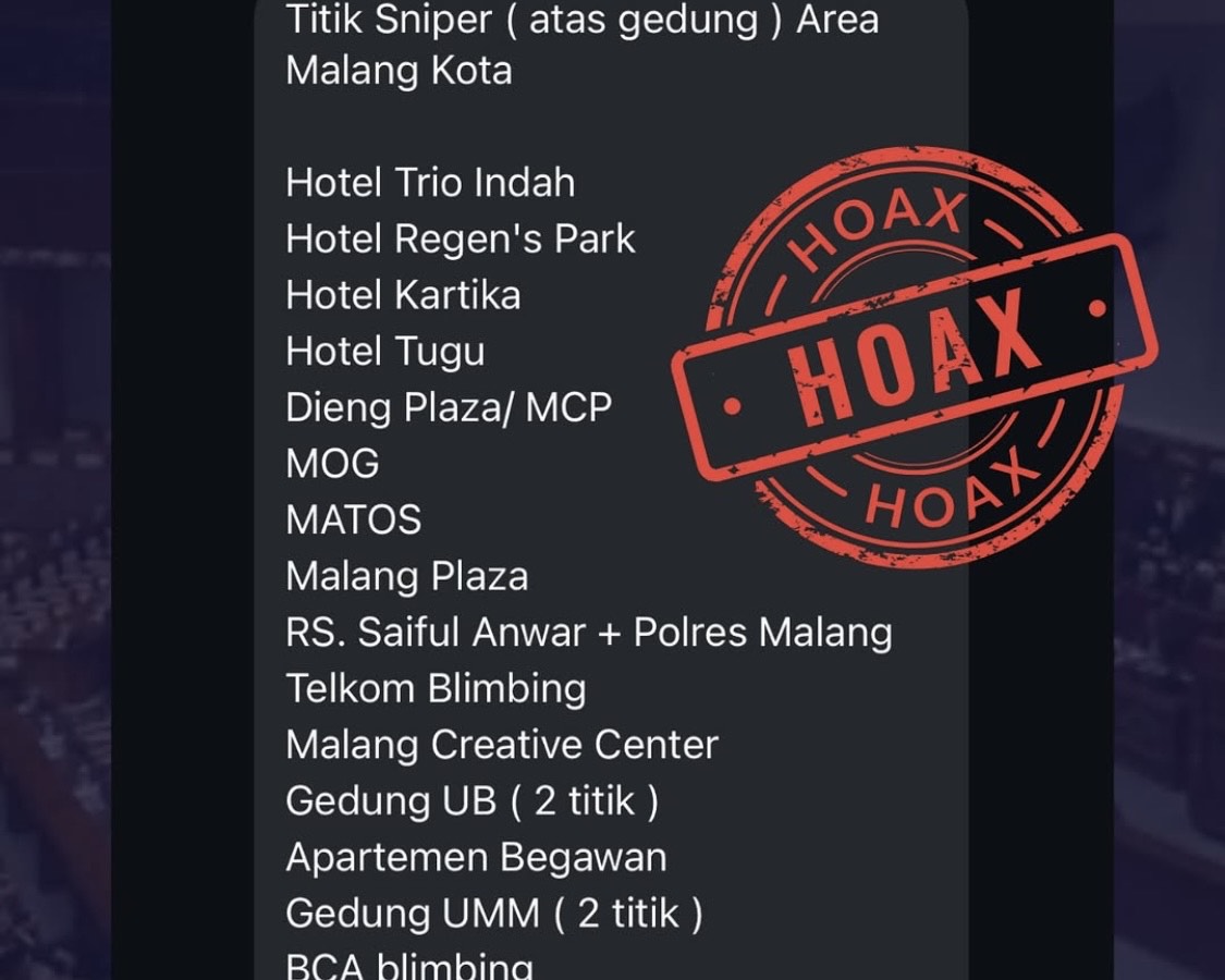 Tangkapan layar pesan berantai di WAG yang mengatakan adanya sniper di Kota Malang (Istimewa)